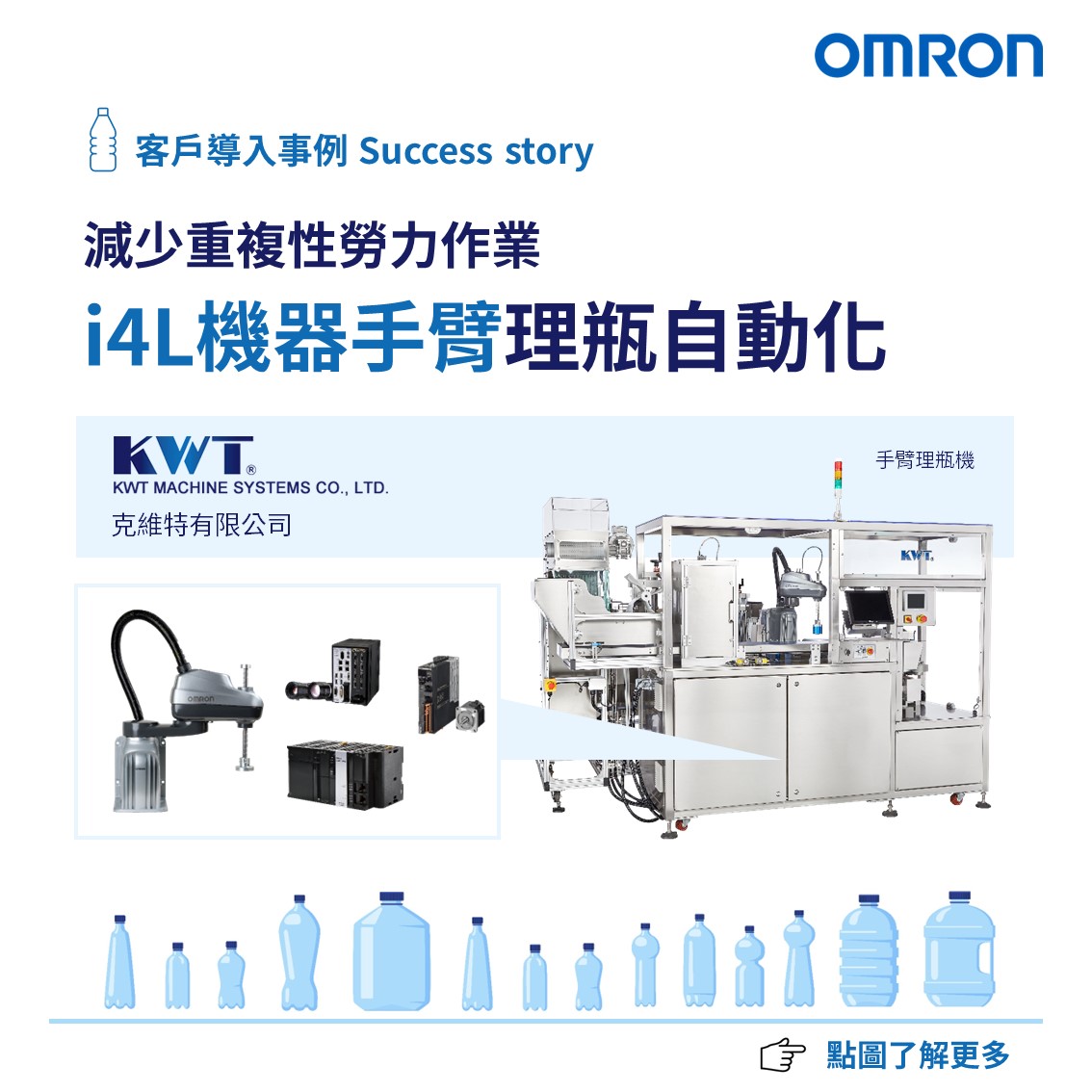 使用由 OMRON 提供支援的 KWT 機器人理瓶機體驗自動化的未來